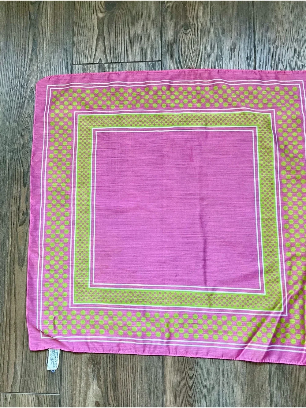 Pink and Green Polka Dot scarf 21/21 inches